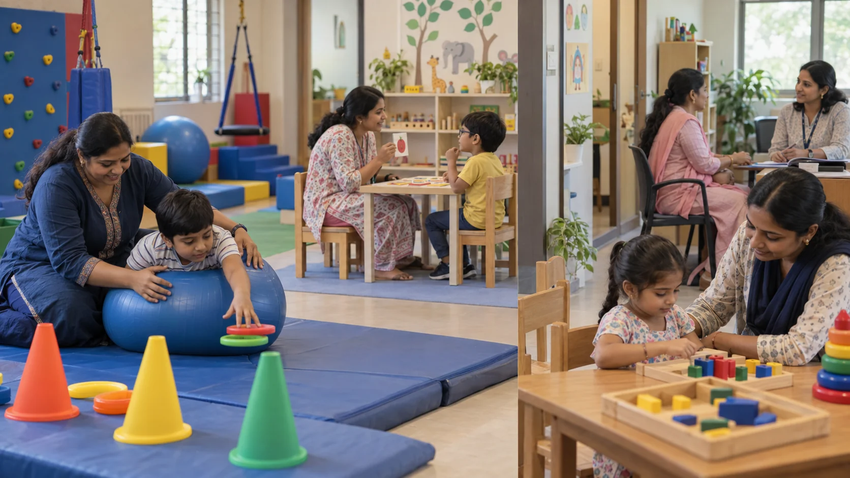 Indian therapists and special educators supporting children across occupational, communication and learning activities.